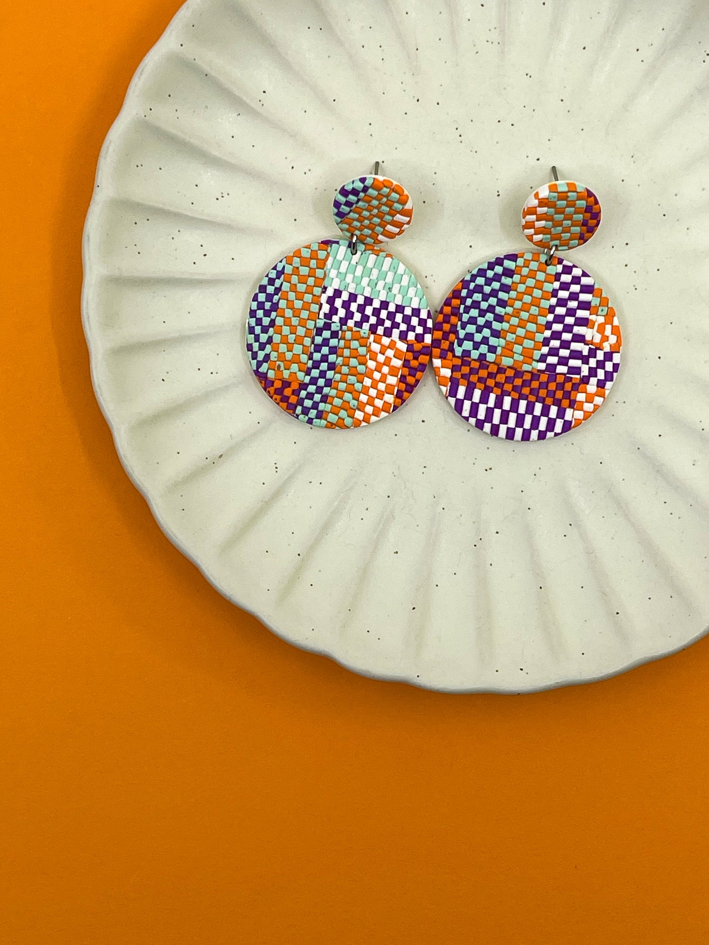 Spring | Circular chequered earrings