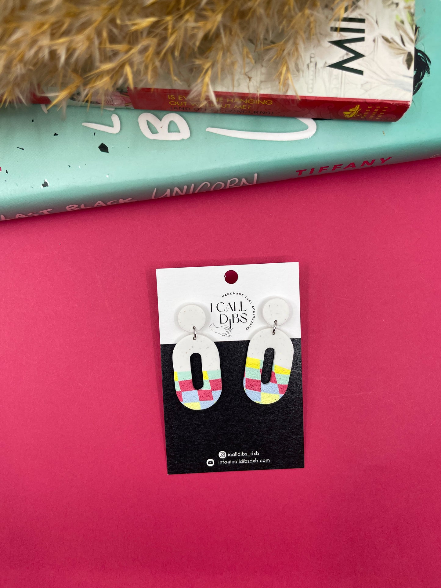 Spring | Colored checkered statement earrings 01