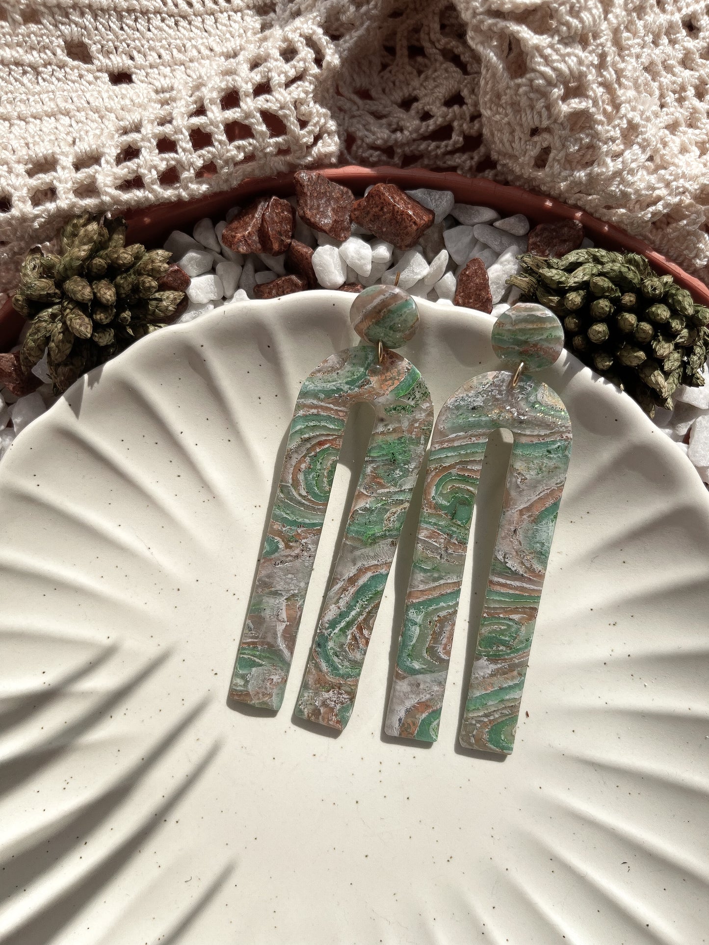 Sage | Agate marble earrings