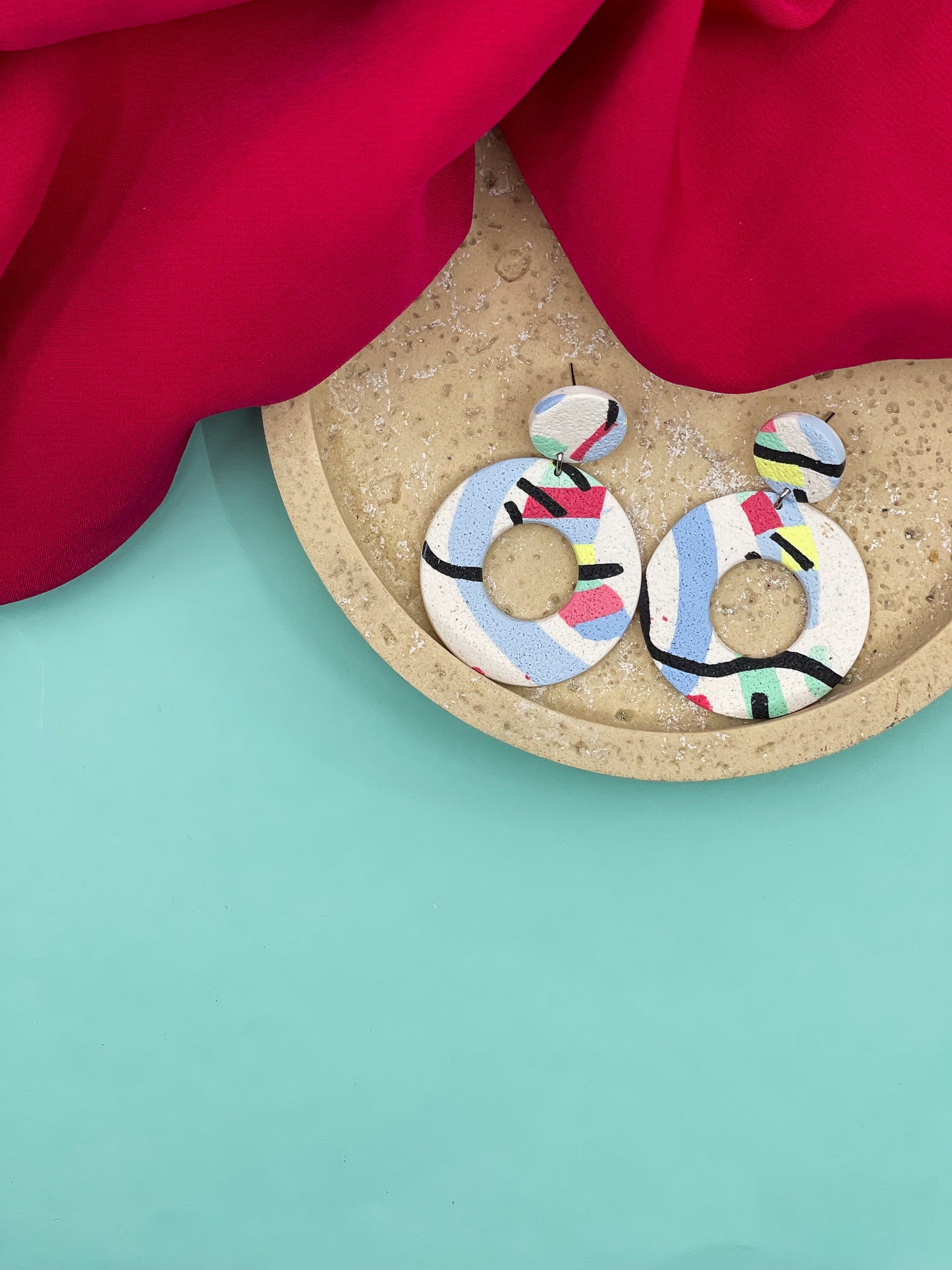 Spring | Circular white and colored abstract earrings