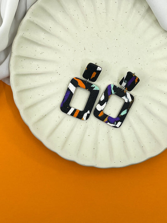 Spring | Black and color square earrings
