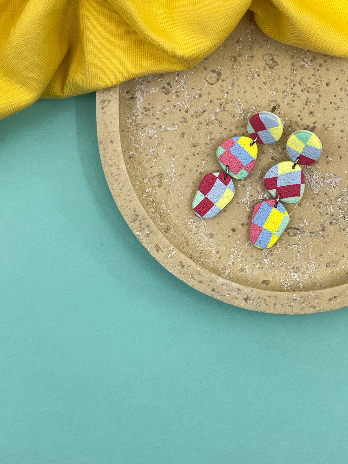 Spring | Colored checkered statement earrings 03