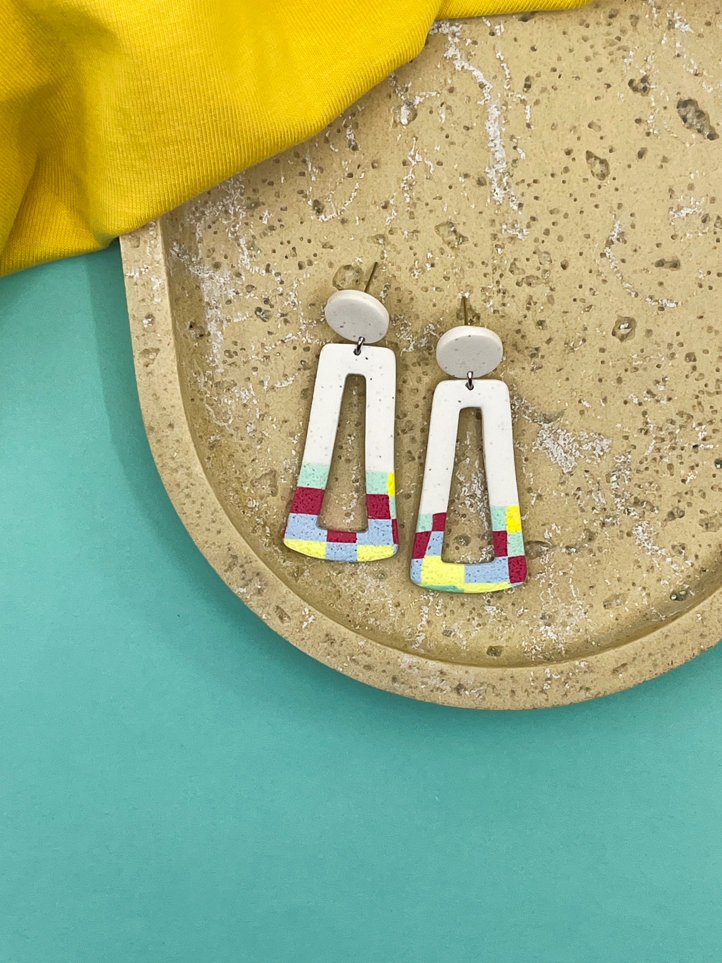 Spring | Colored checkered statement earrings 02