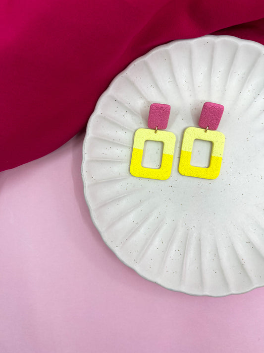 Spring | Yellow and fuchsia square earrings